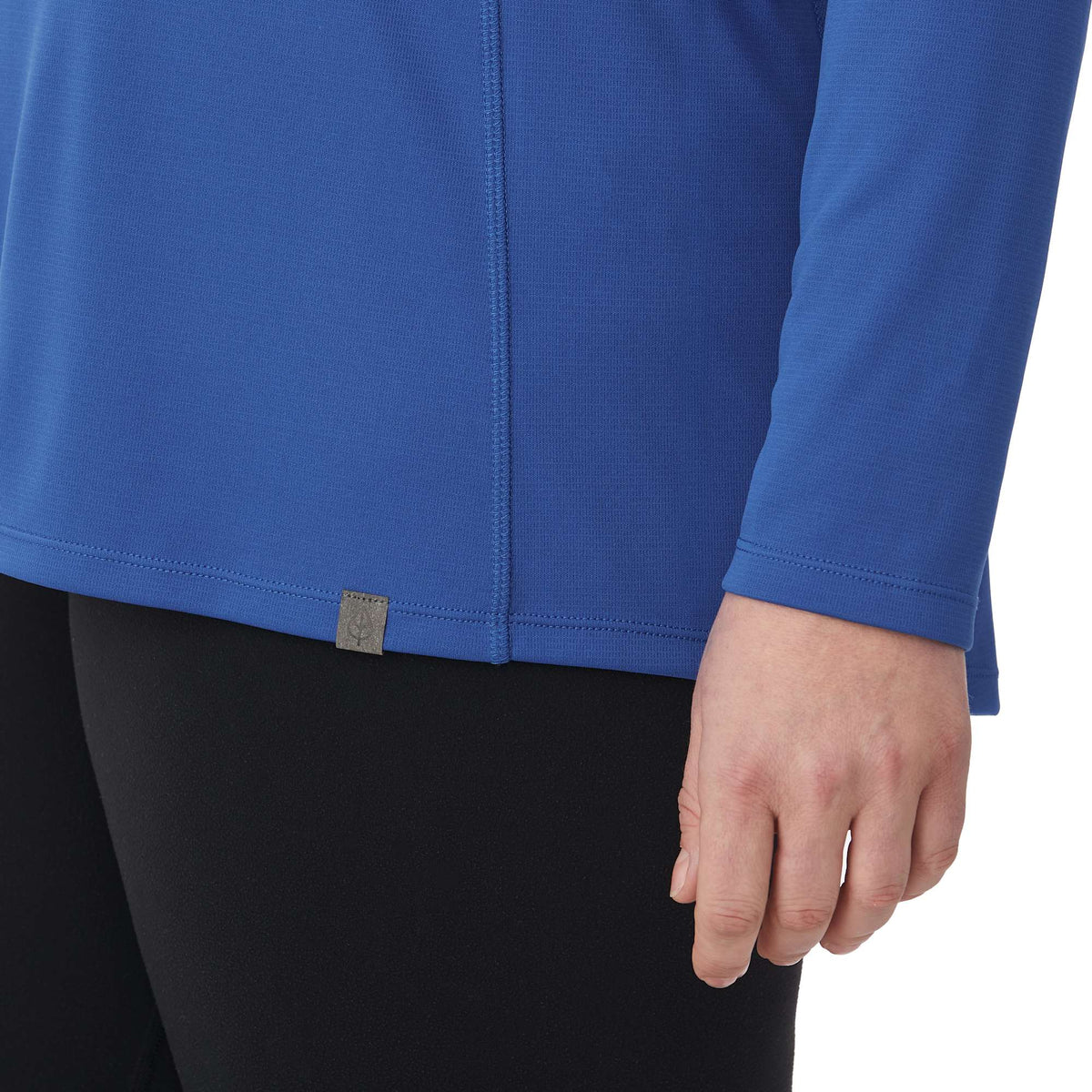 Evans Recycled Performance Half Zip for Women Embroidery - New Royal - Detail On Model 2