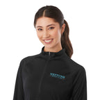 Evans Recycled Performance Half Zip for Women Transfer - Black - Detail On Model