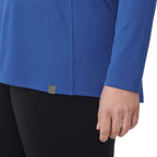 Evans Recycled Performance Half Zip for Women Transfer - New Royal - Detail On Model 2