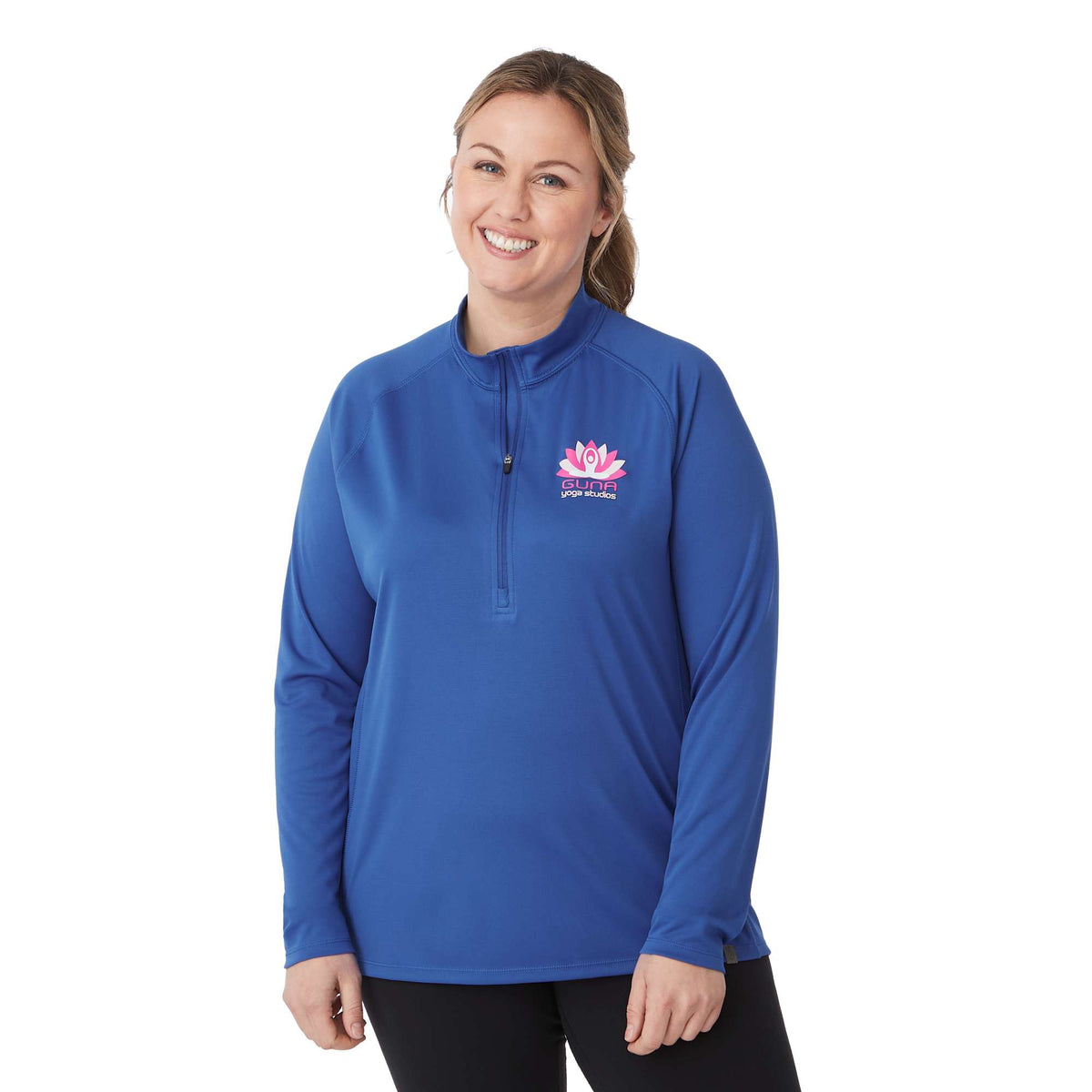 Evans Recycled Performance Half Zip for Women Transfer - New Royal - Front On Model