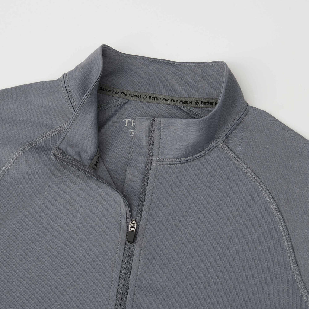 Evans Recycled Performance Half Zip for Women Transfer - Steel Grey - Detail Collar