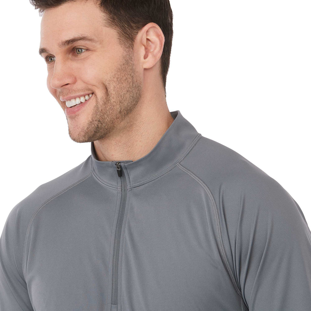 Evans Recycled Performance Quarter Zip for Men Transfer - Steel Grey - Detail On Model 2