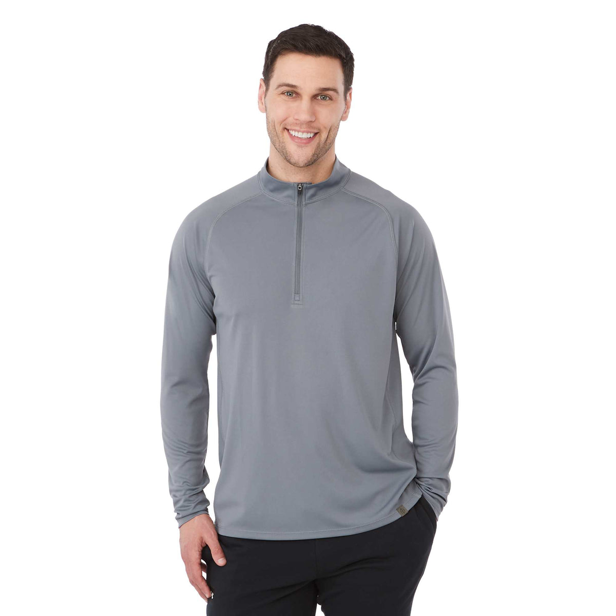 Evans Recycled Performance Quarter Zip for Men Transfer - Steel Grey - Front On Model