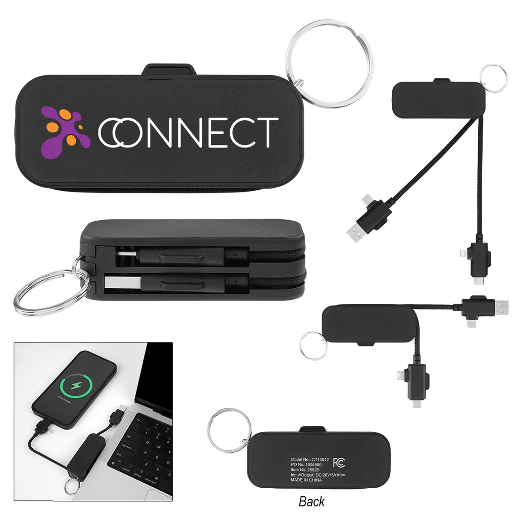 Fast Charging Cable Keyring, 60W - Black - Full Color