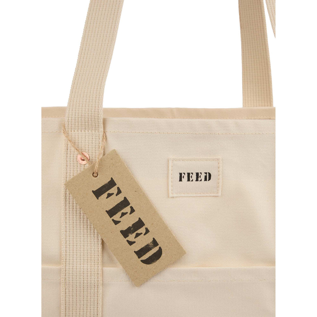FEED Large Organic Market Tote with Three Pockets Transfer - Natural - Detail