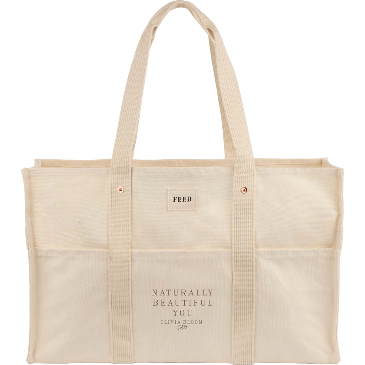 FEED Large Organic Market Tote with Three Pockets Transfer - Natural - Front