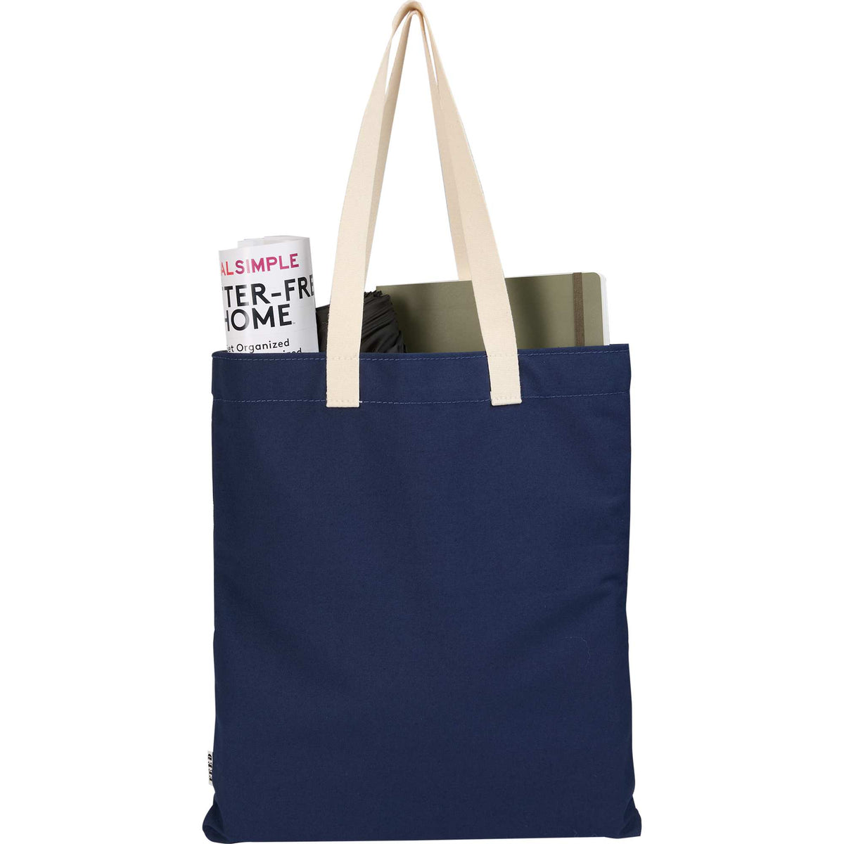 FEED Organic Convention Tote with Pen Loop Embroidery - Navy - Propped 2