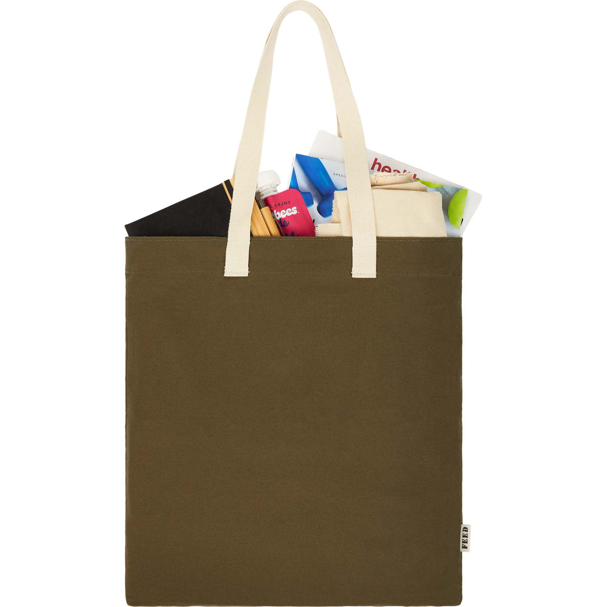 FEED Organic Convention Tote with Pen Loop Embroidery - Olive - Propped Reshoot