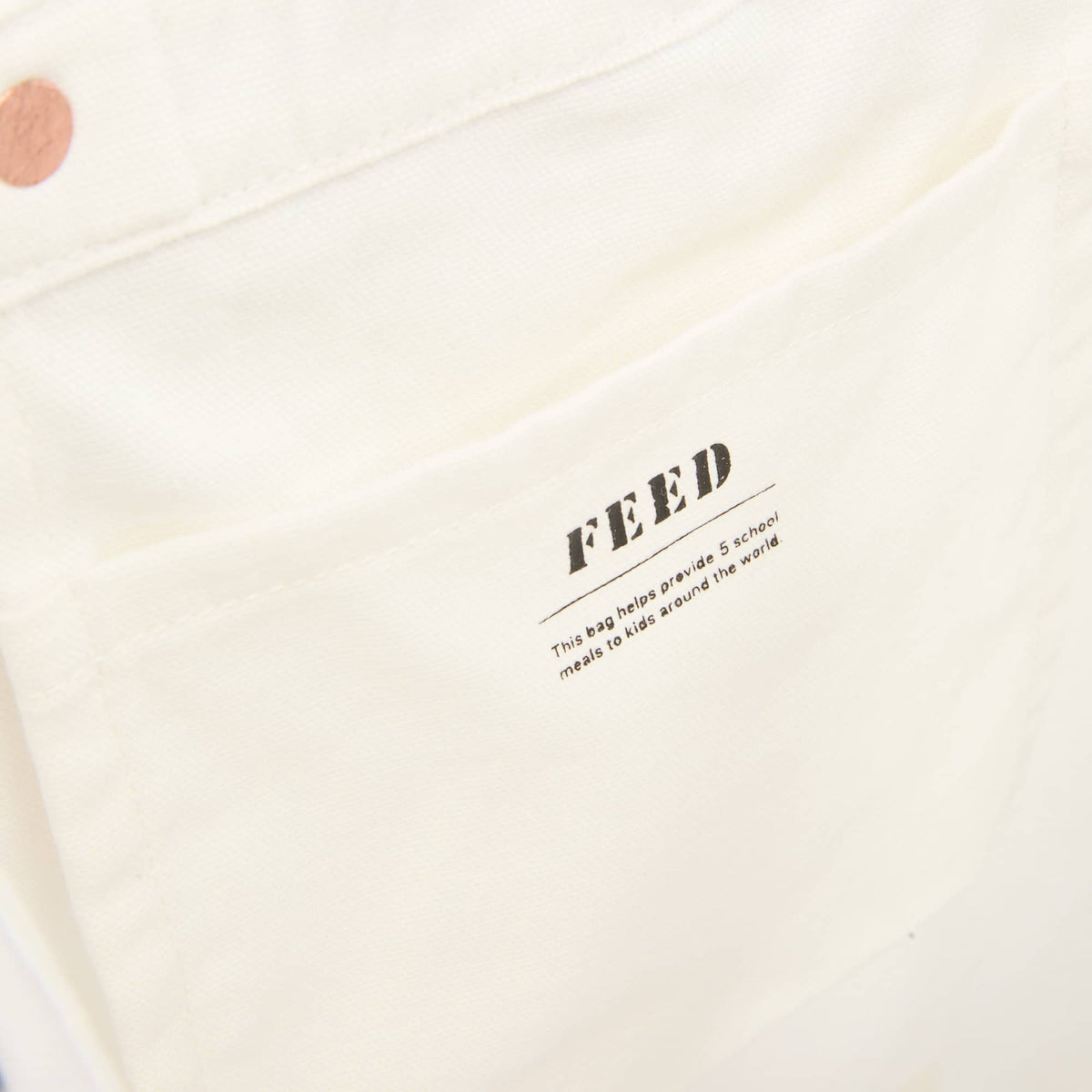 FEED Organic Cotton Tote with Copper Rivets Embroidery - White - Detail 2