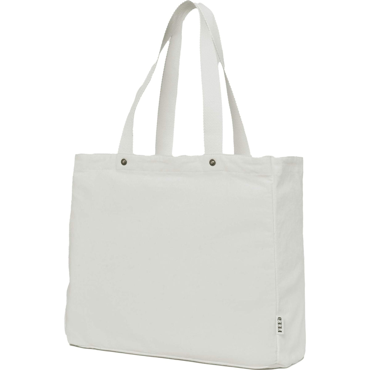 FEED Organic Cotton Tote with Copper Rivets Embroidery - White - Left Angle 2