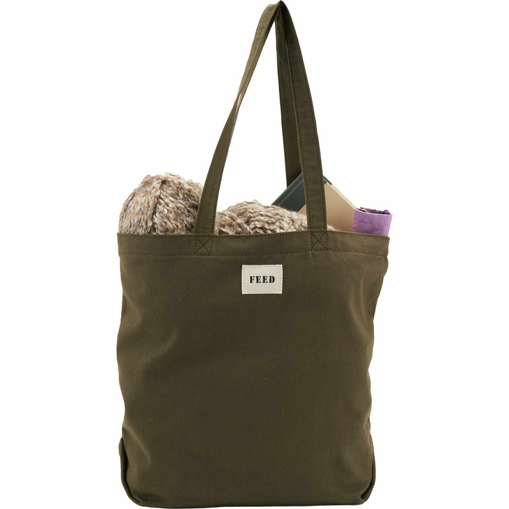 FEED Organic Shopper Tote, 8 oz Embroidery - Olive - Front Propped 2