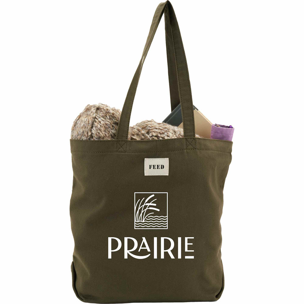 FEED Organic Shopper Tote, 8 oz Embroidery - Olive - Front Propped