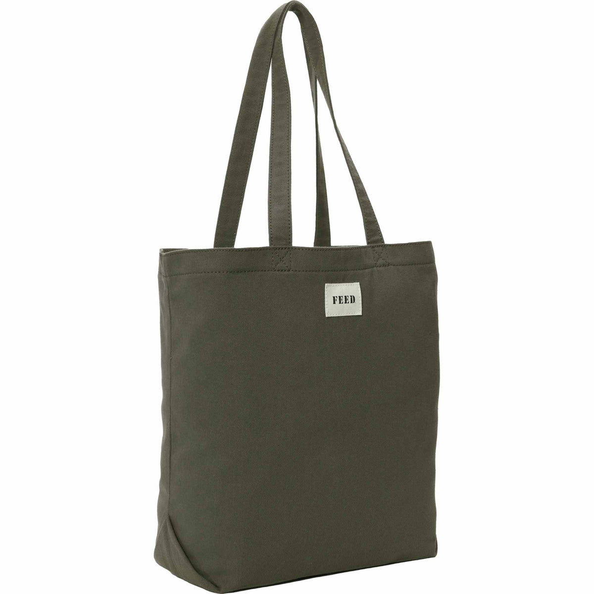 FEED Organic Shopper Tote, 8 oz Embroidery - Olive - Right Angle 2