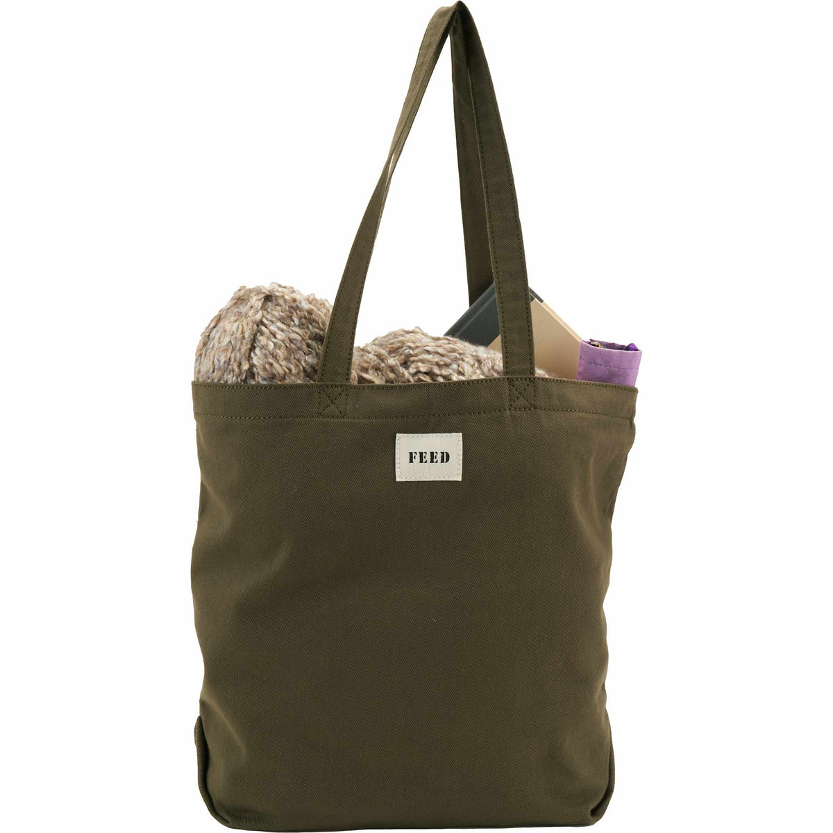 FEED Organic Shopper Tote, 8 oz Transfer - Olive - Front Propped 2