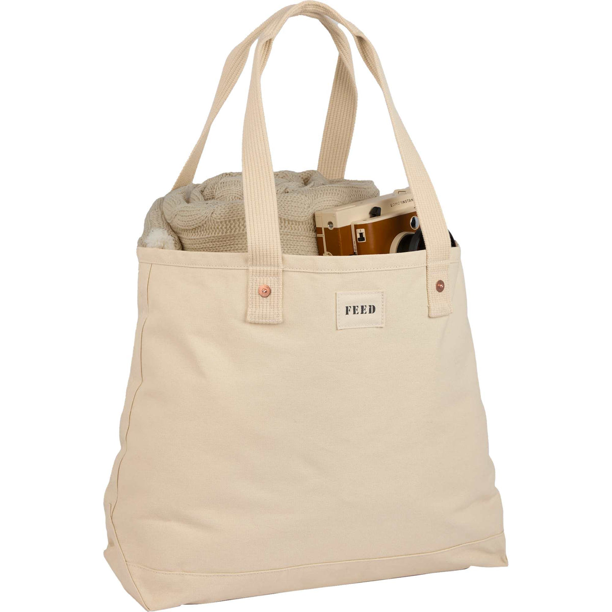 FEED Organic Weekend Tote, 12 oz Embroidery - Natural - Propped 2