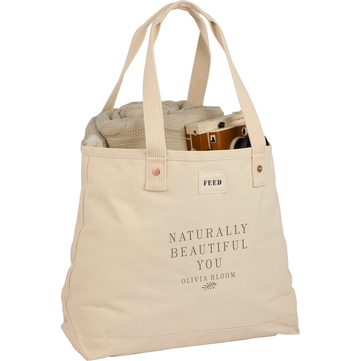 FEED Organic Weekend Tote, 12 oz Embroidery - Natural - Propped