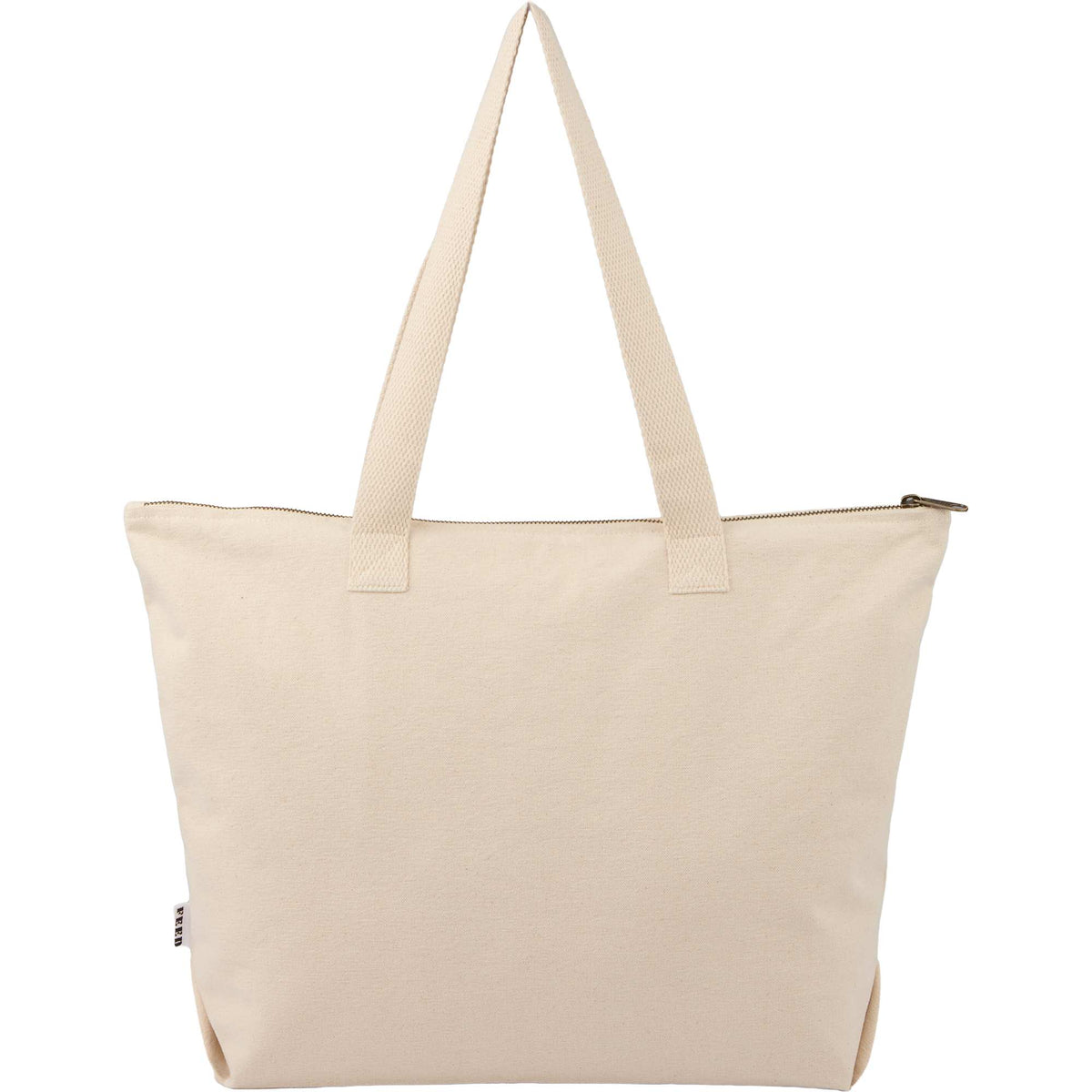 FEED Organic Zippered Tote with Brass D-Ring Embroidery - Natural - Back