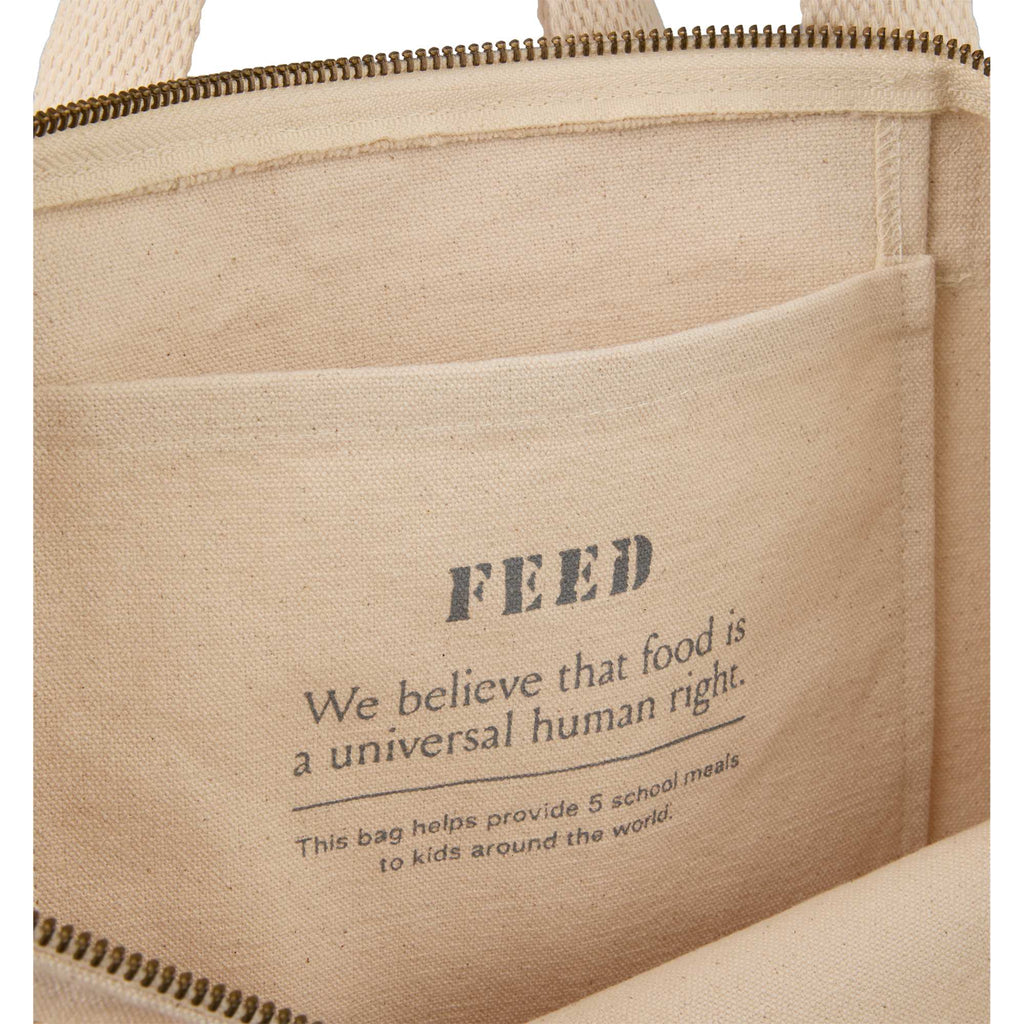 FEED Organic Zippered Tote with Brass D-Ring Embroidery - Natural - Detail