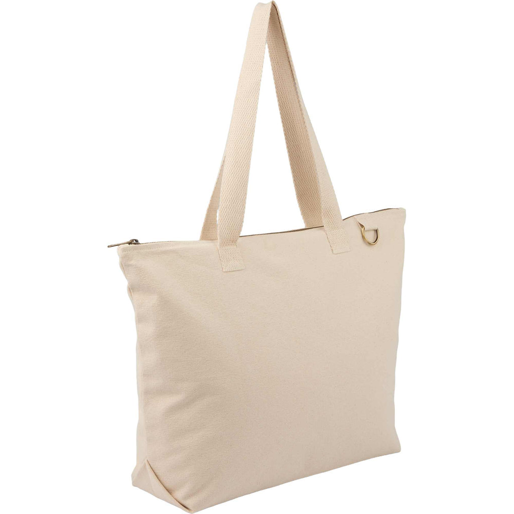 FEED Organic Zippered Tote with Brass D-Ring Embroidery - Natural - Right Angle