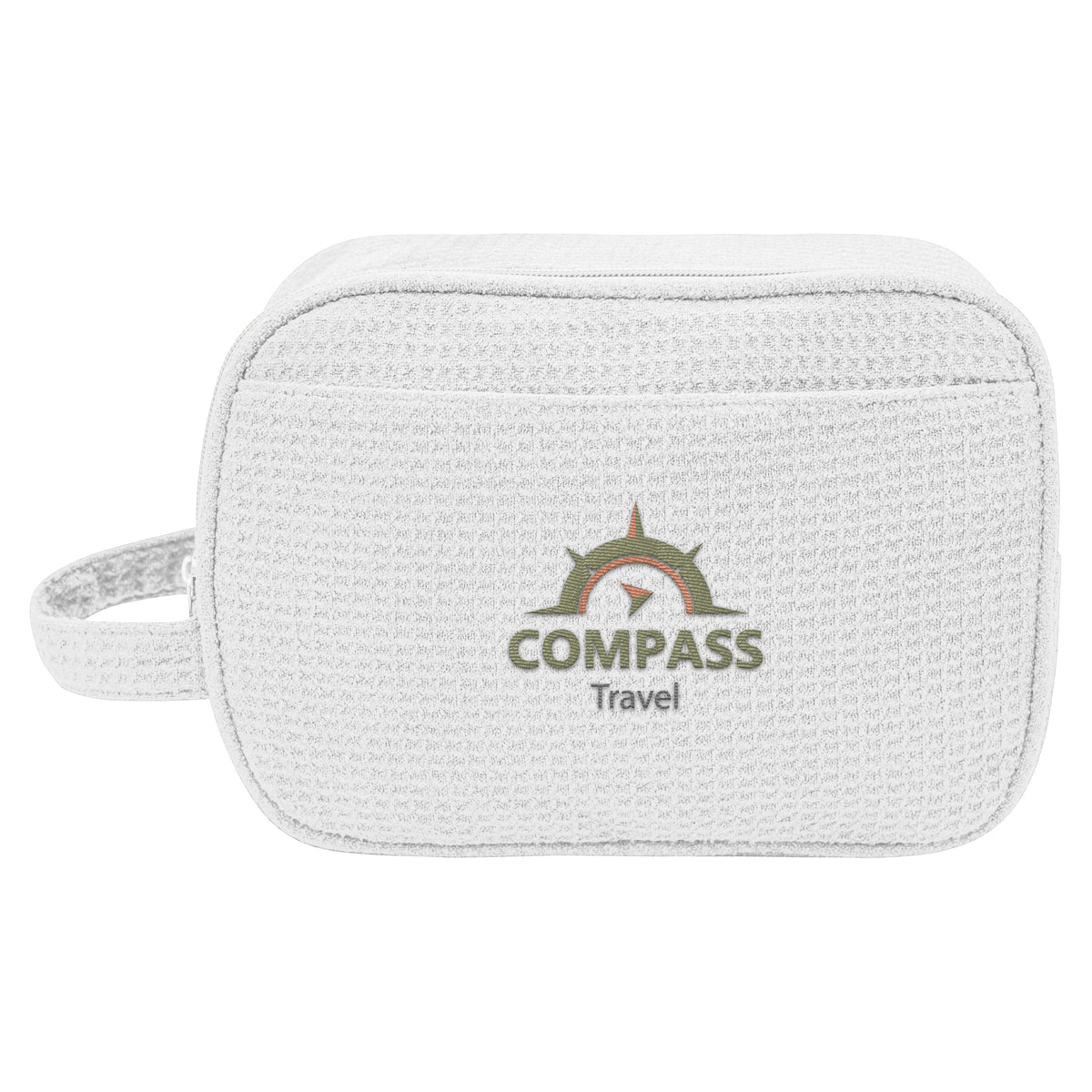 Finley Waffle Knit Toiletry Bag in Recycled PET - White - Embroidery