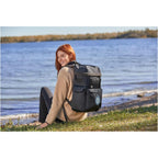 Fireside Recycled Rucksack with Sherpa Accents, 15 Inch Embroidery - Charcoal - Front