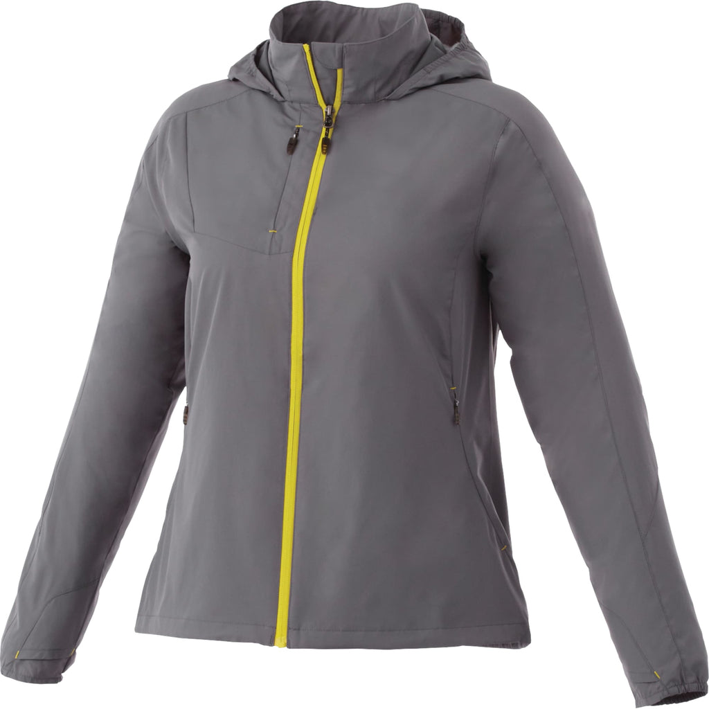 Flint Water Resistant Jacket with Roll-Away Hood for Women Embroidery - Steel Grey - Front Flat