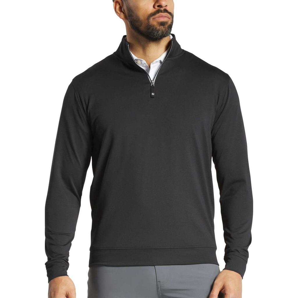 FootJoy Performance Quarter Zip Pullover for Men Embroidery - Black - Front On Model