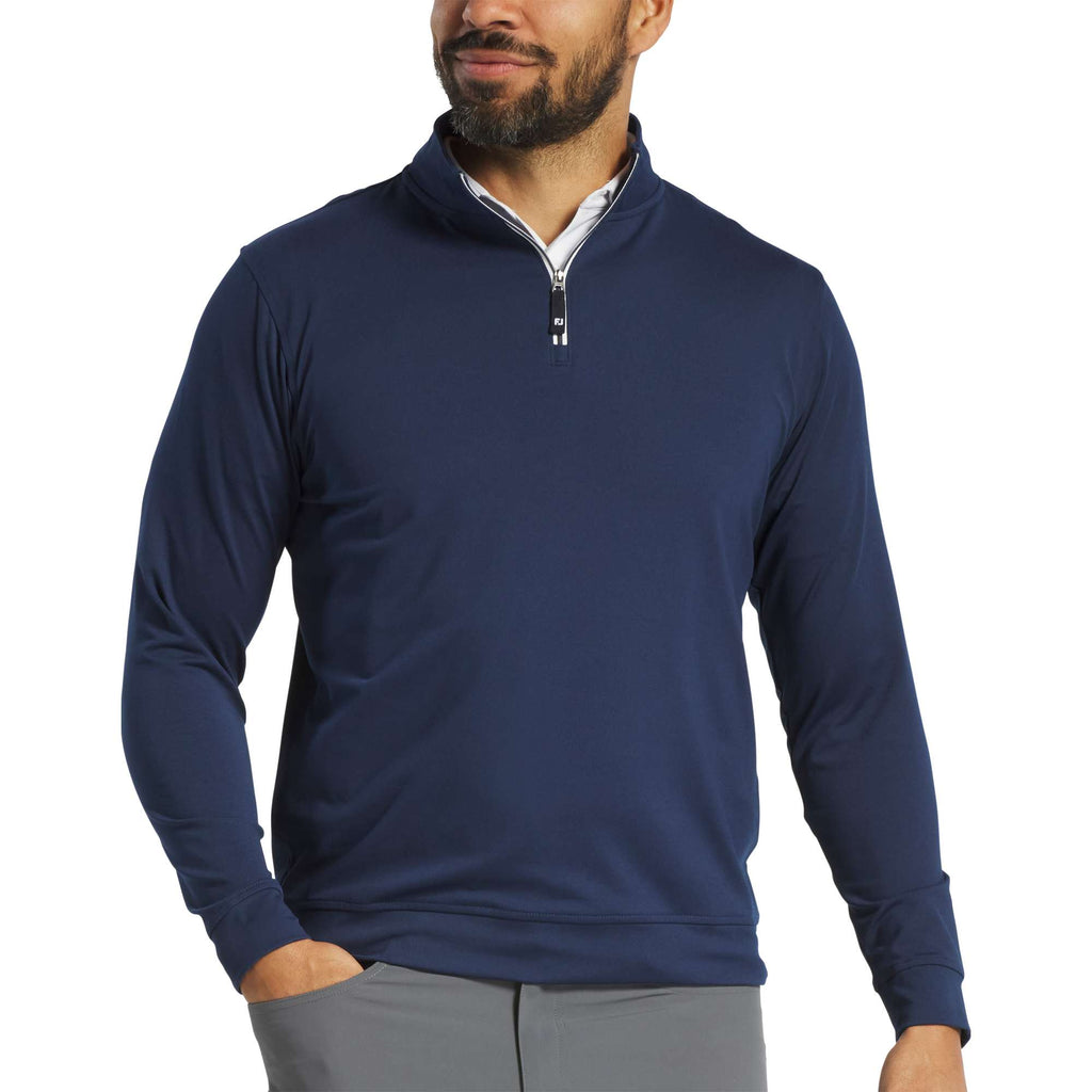 FootJoy Performance Quarter Zip Pullover for Men Transfer - Navy - Front On Model