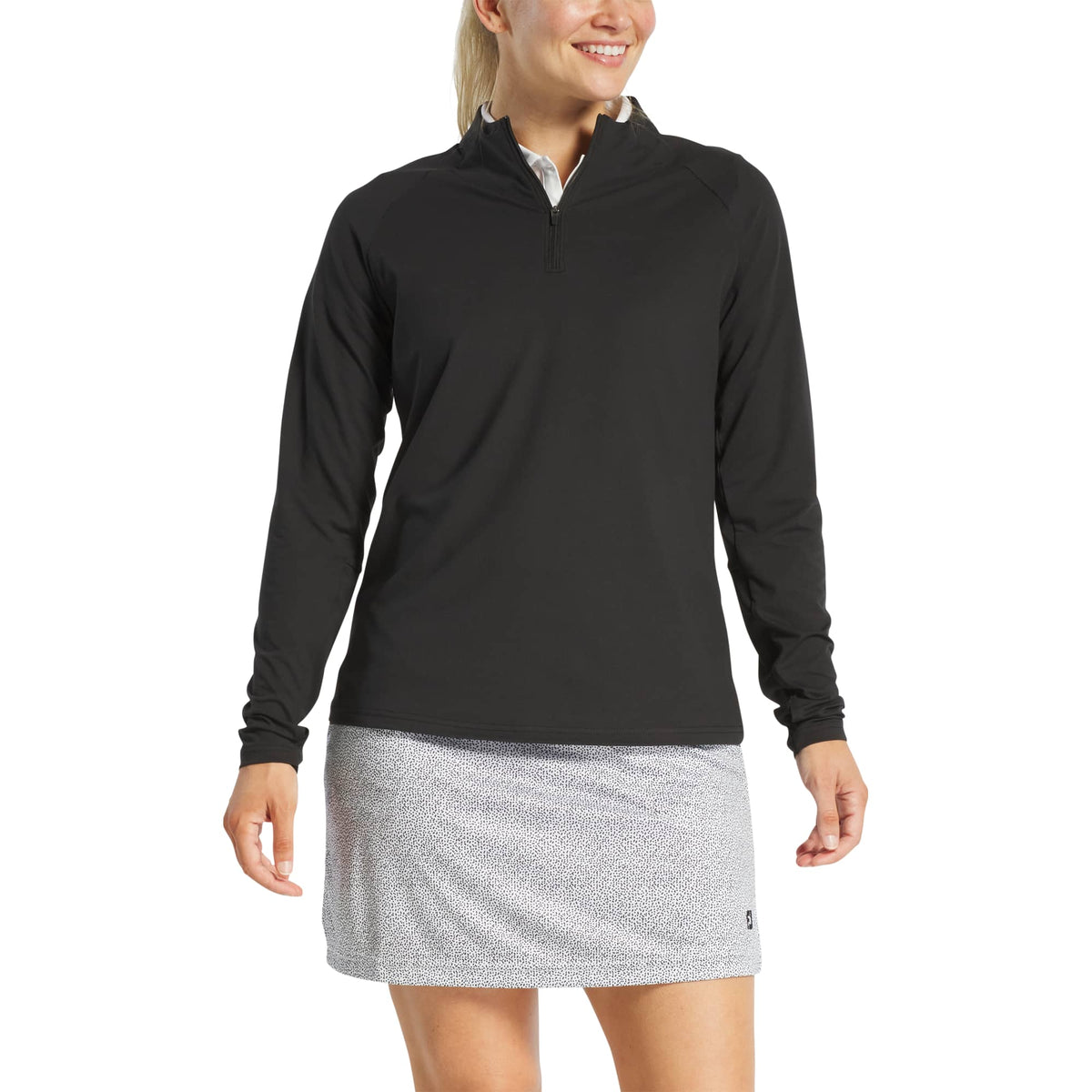 FootJoy Performance Quarter Zip Pullover for Women Embroidery - Black - Front On Model 2