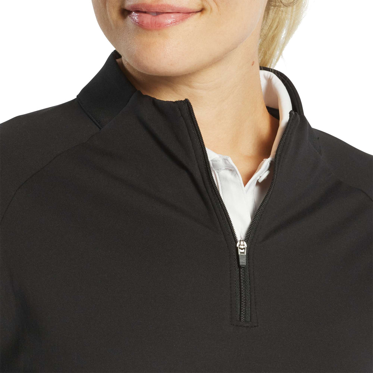FootJoy Performance Quarter Zip Pullover for Women Embroidery - Black - Front On Model
