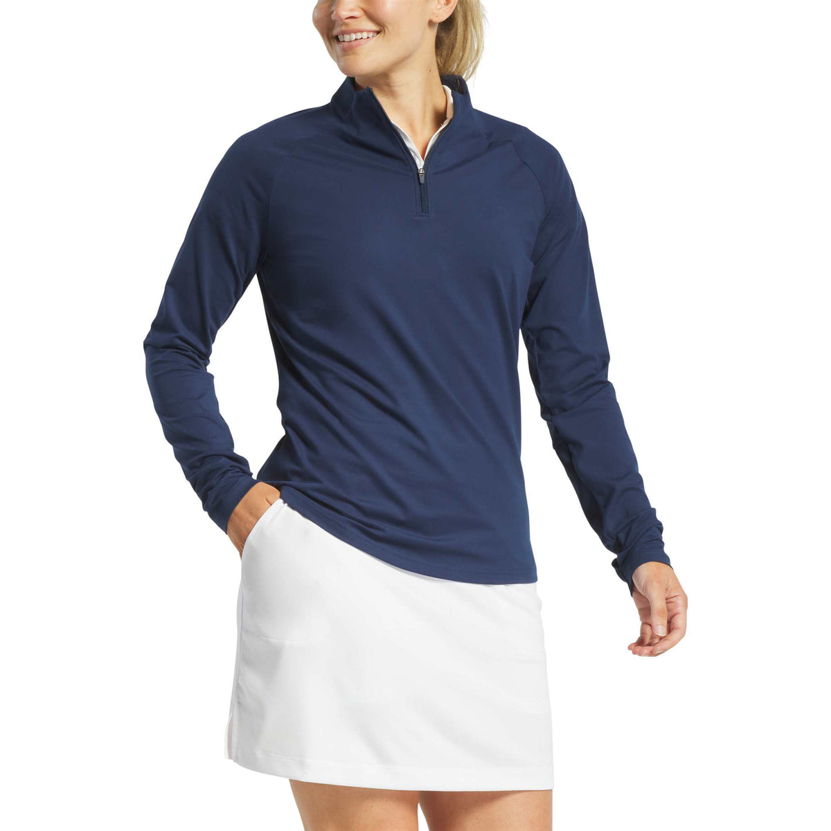 FootJoy Performance Quarter Zip Pullover for Women Embroidery - Navy - Front On Model 2