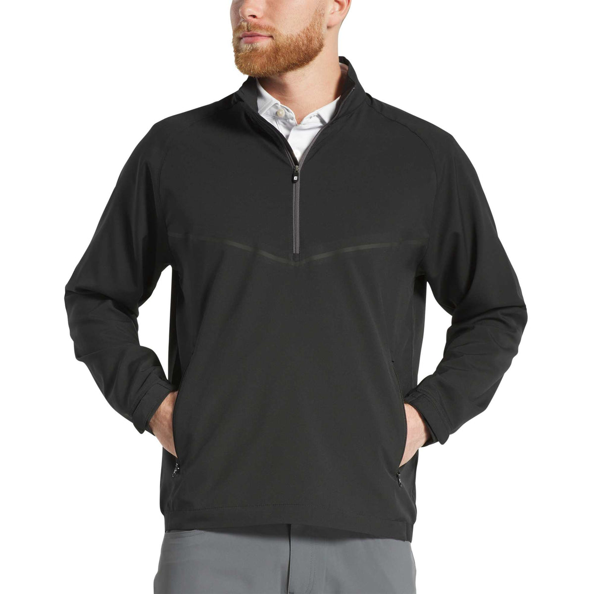 FootJoy Zephyr Half Zip Windshirt for Men Transfer - Black - Front On Model