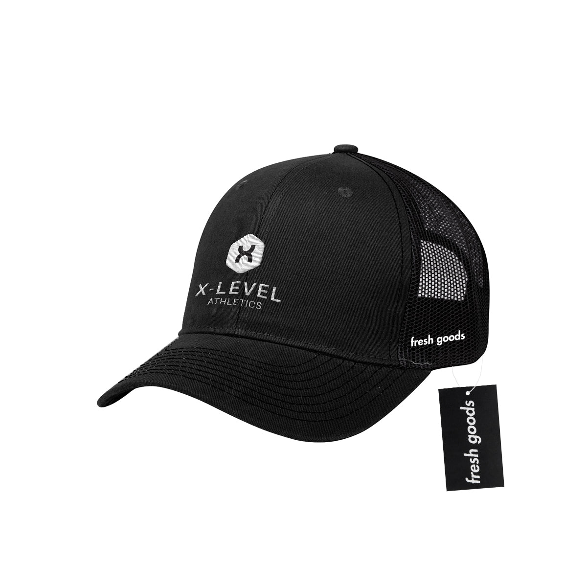 Fresh Goods Cotton Twill Cap with Mesh Back - Black - Embroidery