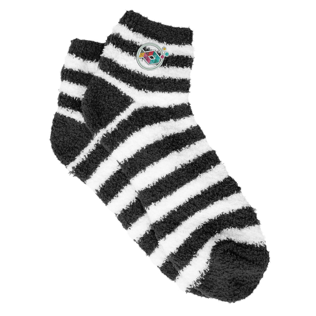 Fuzzy Striped Socks - Black - Embroidery