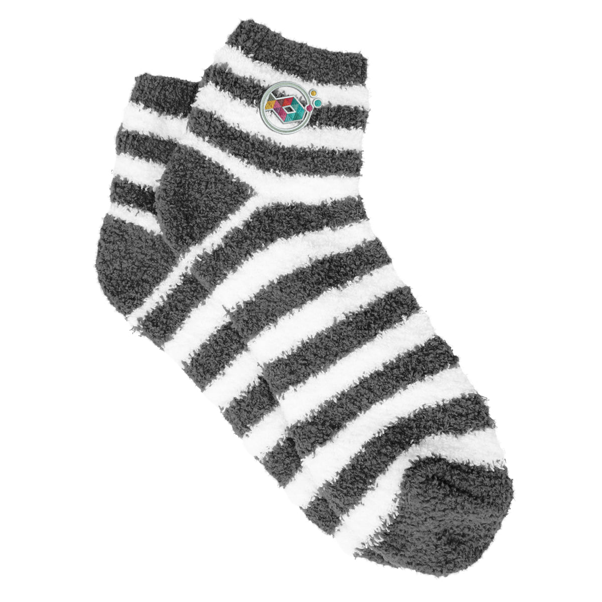 Fuzzy Striped Socks - Gray - Embroidery