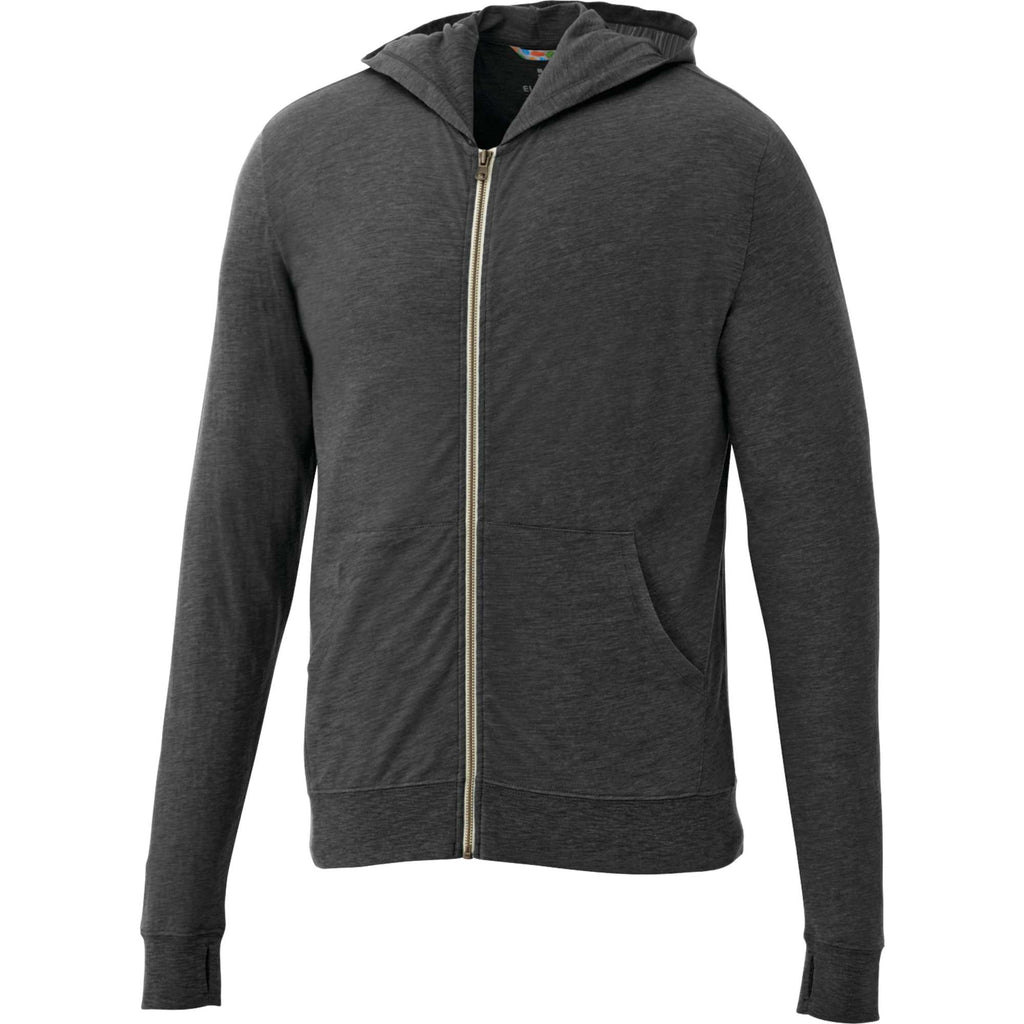 Garner Lightweight Knit Zip Hoodie with Thumb Holes for Men Embroidery - Heather Dark Charcoal - Front Flat