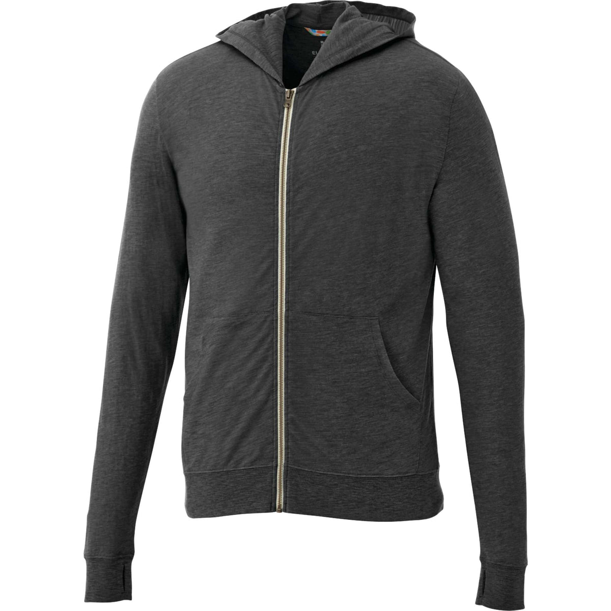 Garner Lightweight Knit Zip Hoodie with Thumb Holes for Men Embroidery - Heather Dark Charcoal - Front Flat