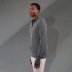 Garner Lightweight Knit Zip Hoodie with Thumb Holes for Men Embroidery - Heather Dark Charcoal - Left Side On Model