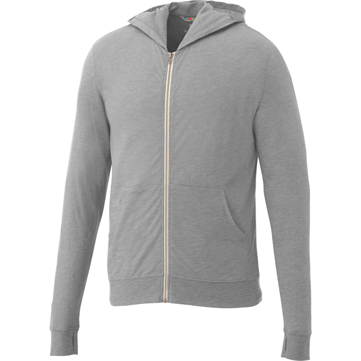 Garner Lightweight Knit Zip Hoodie with Thumb Holes for Men Embroidery - Heather Grey - Front Flat