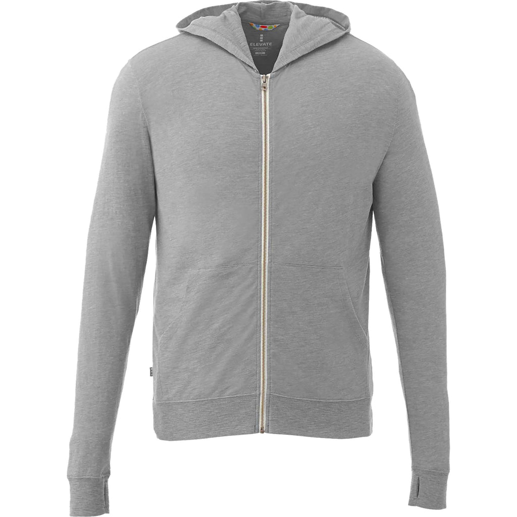 Garner Lightweight Knit Zip Hoodie with Thumb Holes for Men Embroidery - Heather Grey - Front