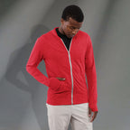 Garner Lightweight Knit Zip Hoodie with Thumb Holes for Men Embroidery - Team Red Heather - Front On Model