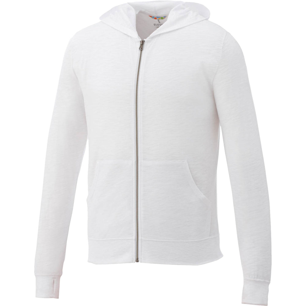 Garner Lightweight Knit Zip Hoodie with Thumb Holes for Men Embroidery - White - Front Flat
