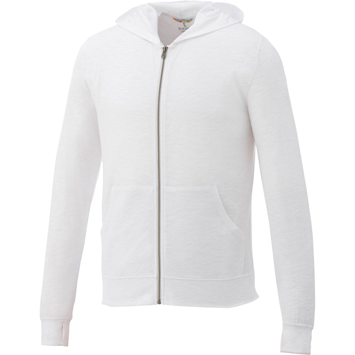 Garner Lightweight Knit Zip Hoodie with Thumb Holes for Men Embroidery - White - Front Flat