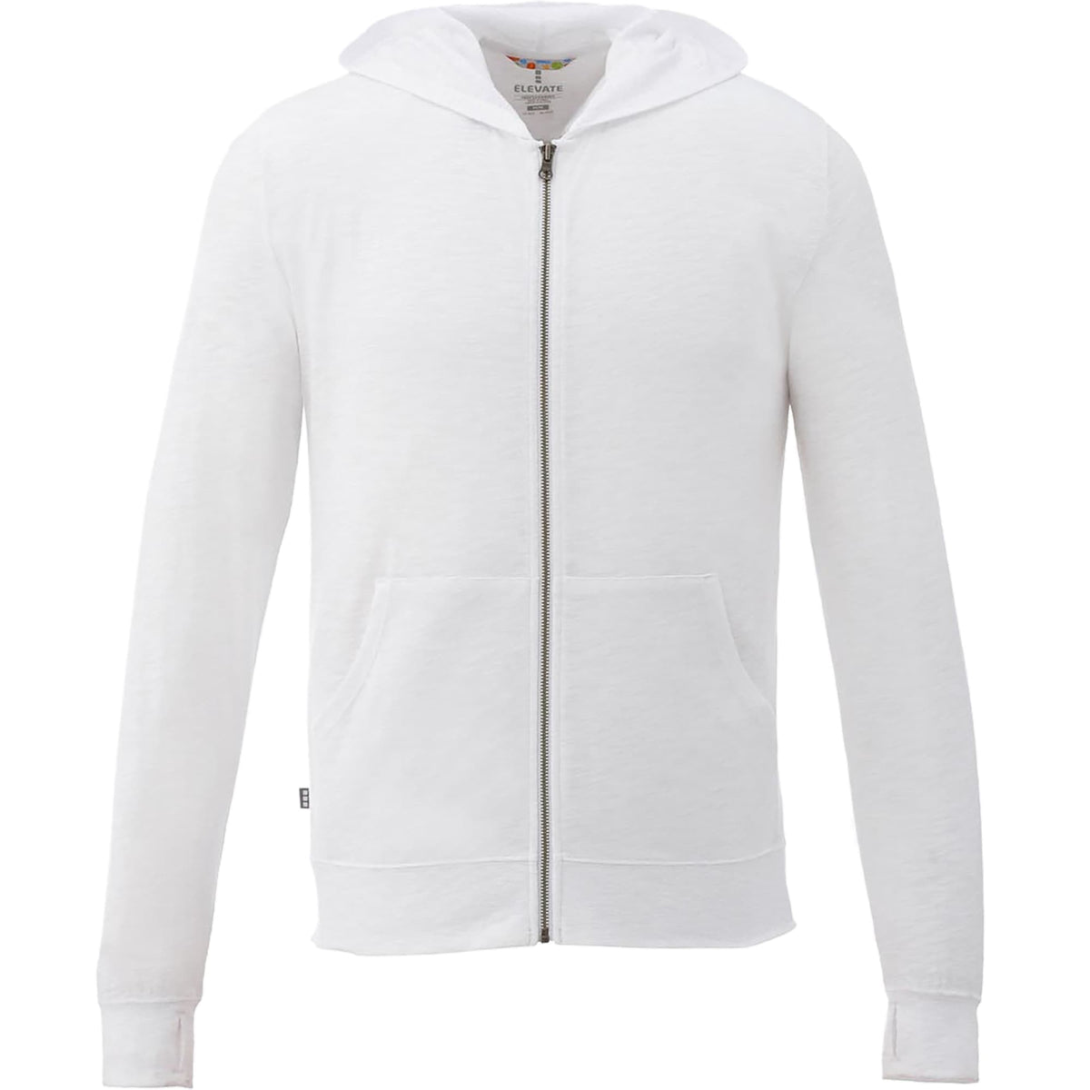 Garner Lightweight Knit Zip Hoodie with Thumb Holes for Men Embroidery - White - Front