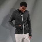 Garner Lightweight Knit Zip Hoodie with Thumb Holes for Men Sublimation - Black - Front On Model