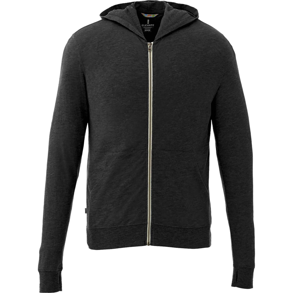 Garner Lightweight Knit Zip Hoodie with Thumb Holes for Men Sublimation - Black - Front