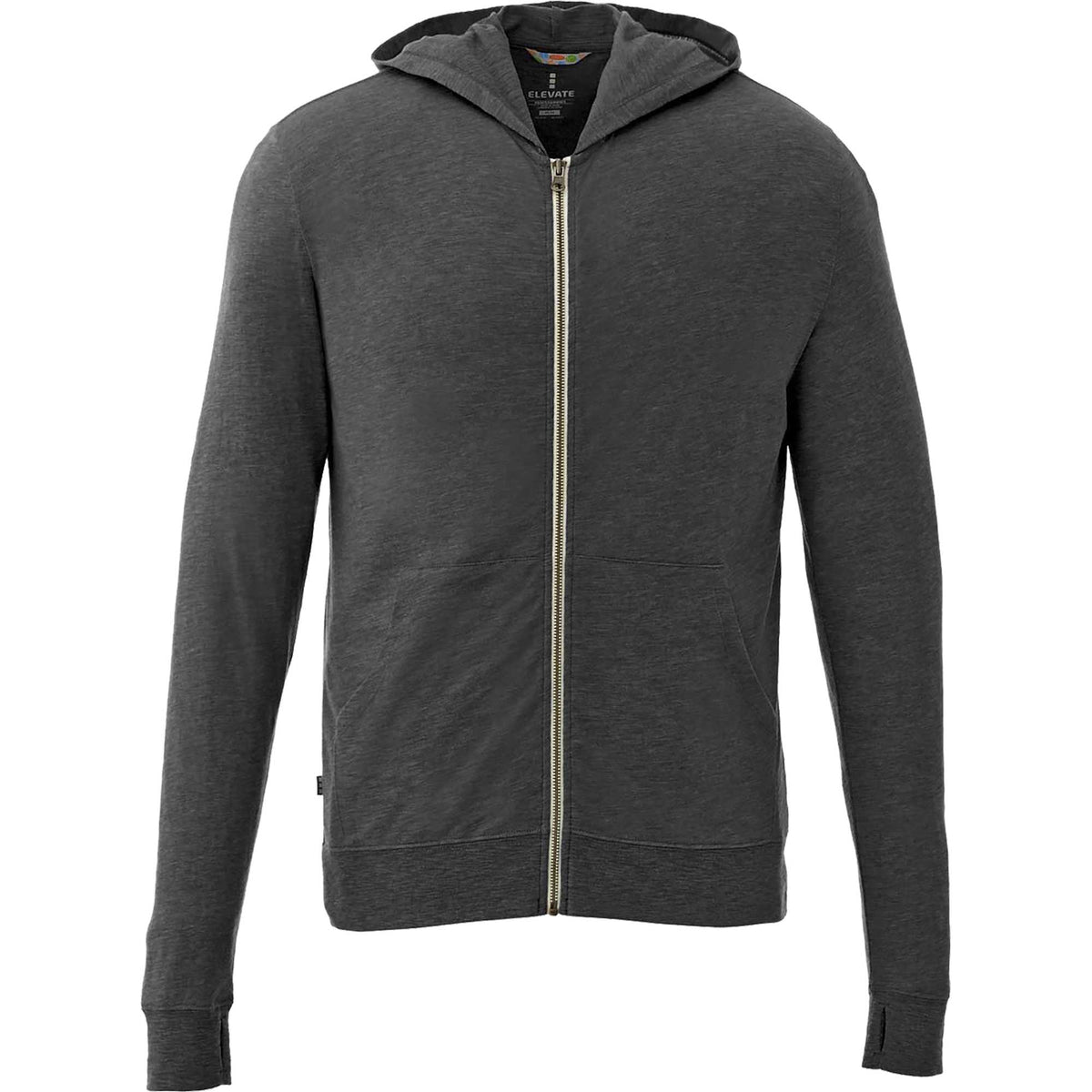 Garner Lightweight Knit Zip Hoodie with Thumb Holes for Men Sublimation - Heather Dark Charcoal - Front