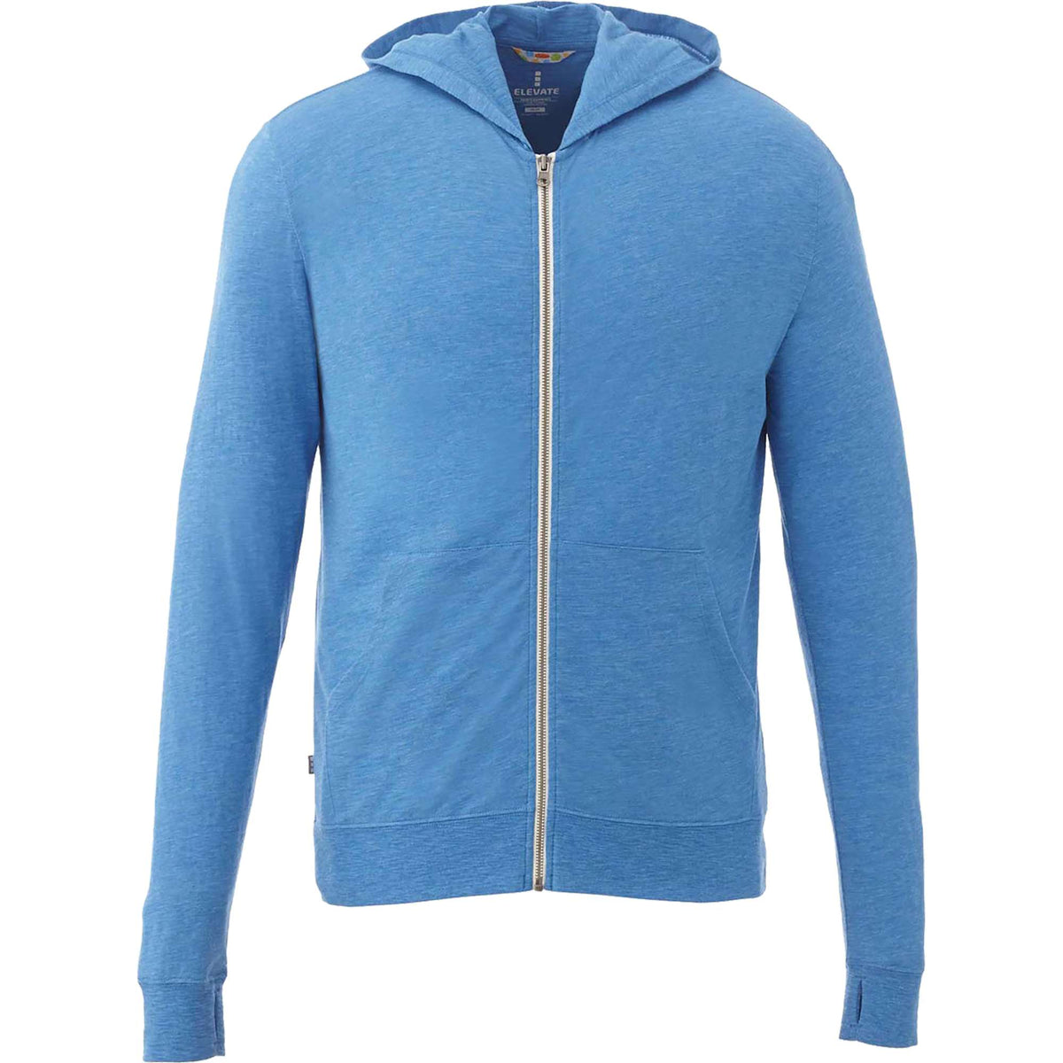 Garner Lightweight Knit Zip Hoodie with Thumb Holes for Men Sublimation - Olympic Blue Heather - Front