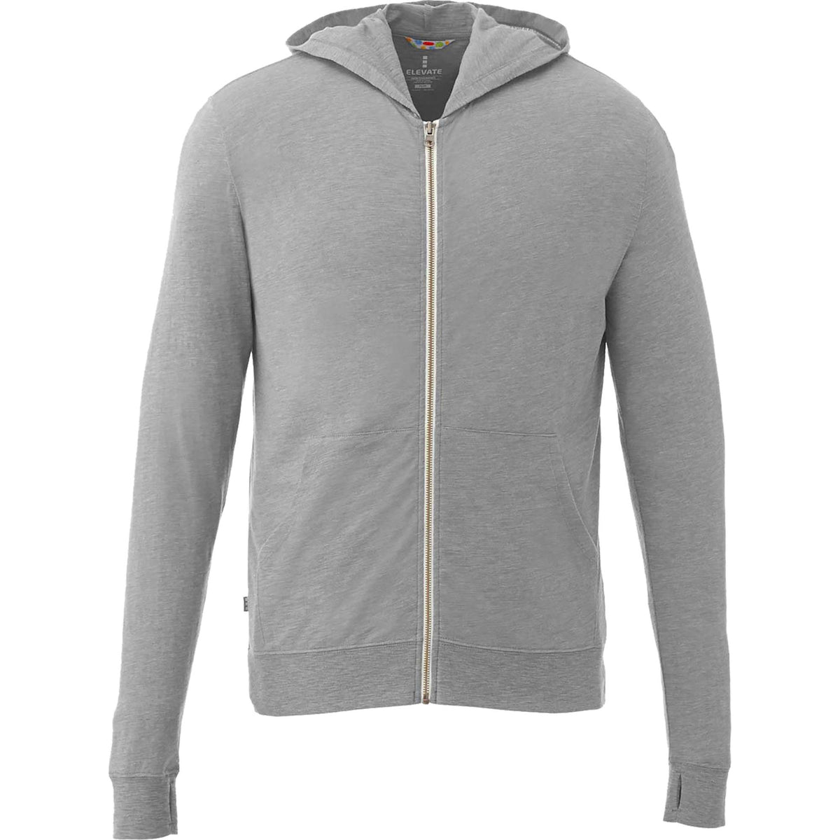 Garner Lightweight Knit Zip Hoodie with Thumb Holes for Men Transfer - Heather Grey - Front