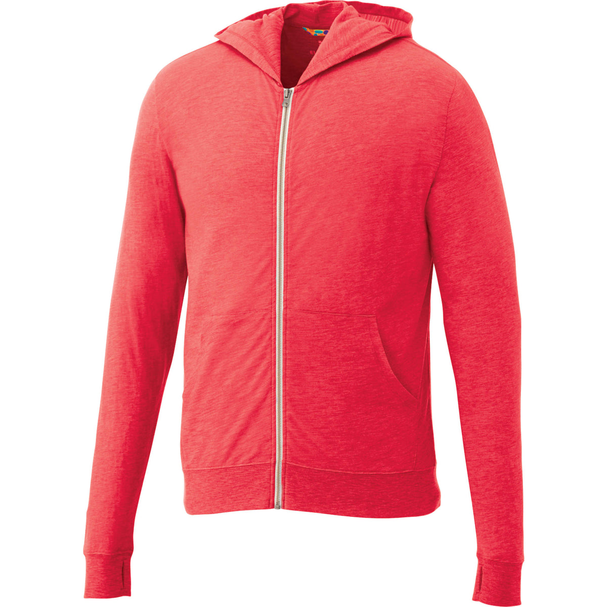 Garner Lightweight Knit Zip Hoodie with Thumb Holes for Men Transfer - Team Red Heather - Front Flat